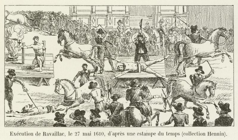 Ejecución de Ravaillac, el 27 de mayo de 1610, según una estampa de la época, colección Hennin de French School