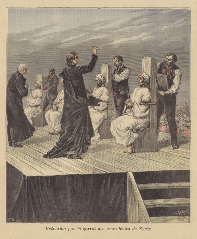 Ejecución de anarquistas por garrote en Jerez, España de French School