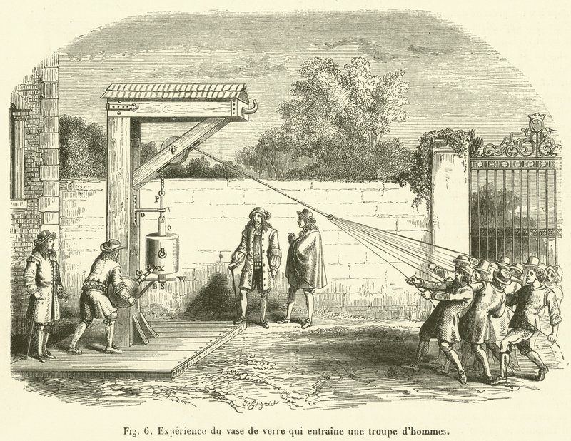 Experimento del vaso de vidrio que arrastra a un grupo de hombres de French School