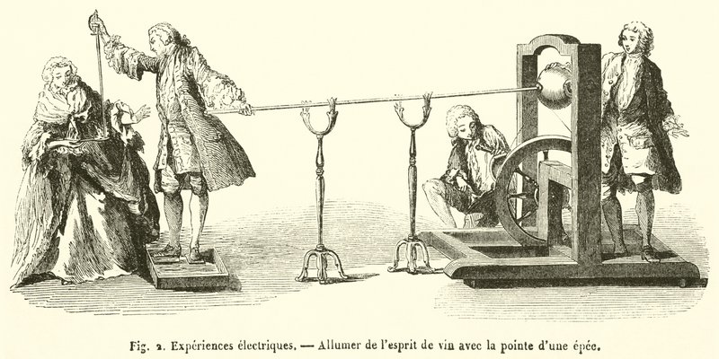 Experimentos eléctricos, Encender alcohol con la punta de una espada de French School