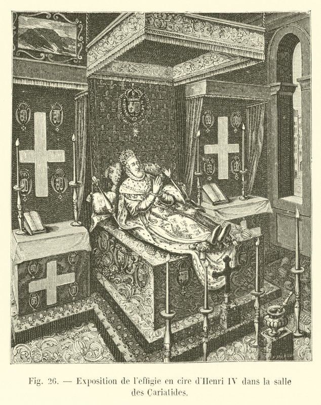 Exposición de la efigie de cera de Enrique IV en la sala de las Cariátides de French School
