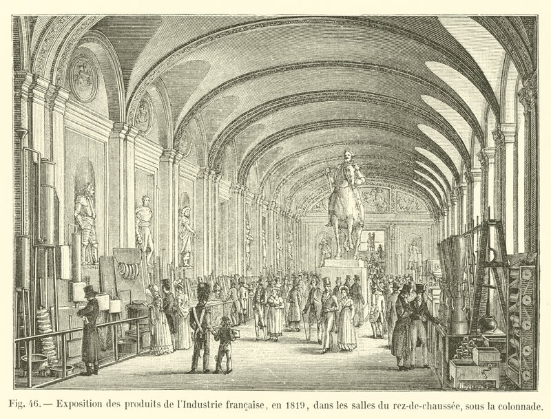 Exposición de productos de la Industria francesa, en 1819, en las salas de la planta baja, bajo la columnata de French School