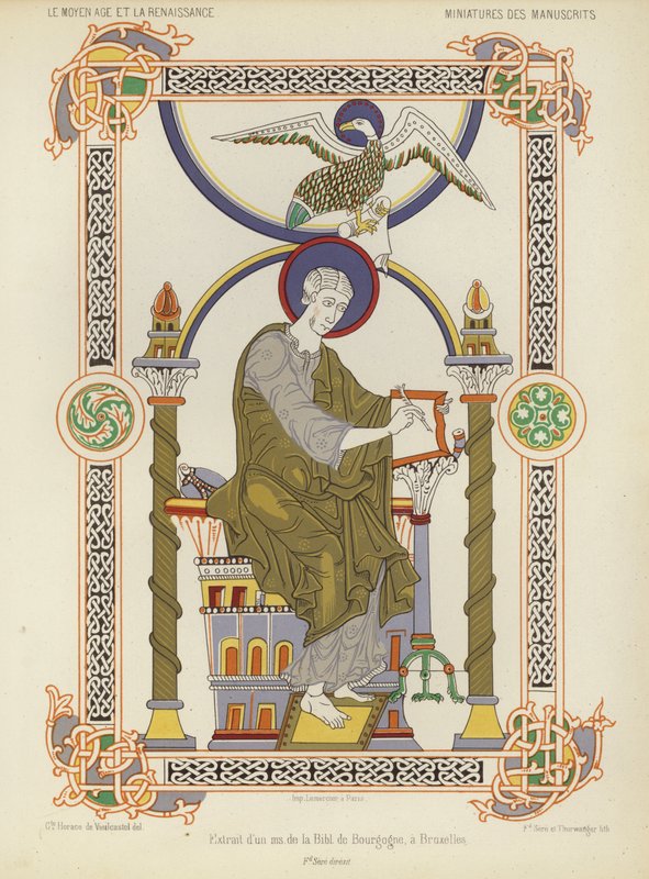 Extracto de un manuscrito de la Biblioteca Real de Bélgica, Bruselas (chromolitho) de French School
