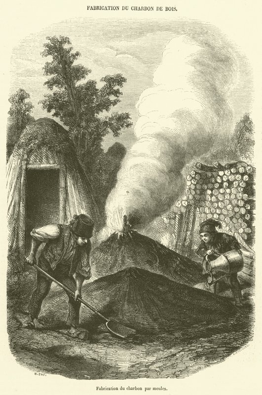 Fabricación de carbón por montones de French School