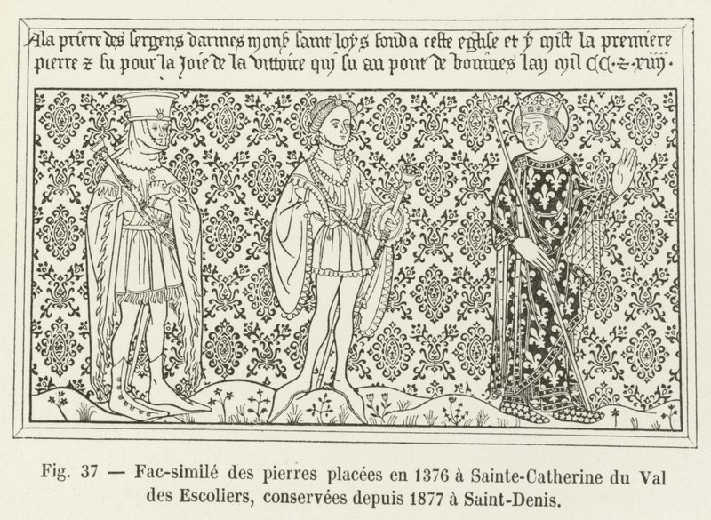 Facsímil de las piedras colocadas en 1376 en Sainte-Catherine du Val des Escoliers, conservadas desde 1877 en Saint-Denis de French School