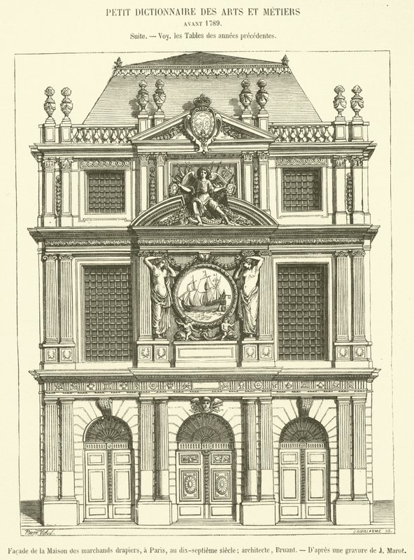 Fachada de la Casa de los comerciantes de telas, en París, en el siglo XVII de French School