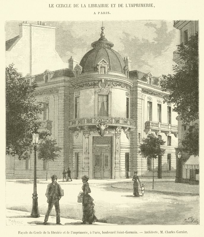Fachada del Círculo de la librería y la imprenta, en París, bulevar Saint-Germain de French School