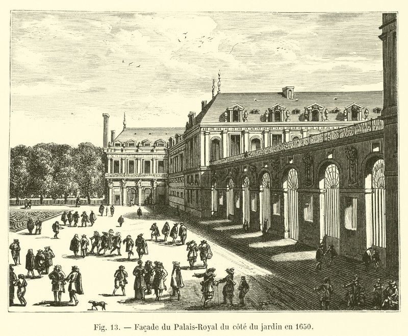 Fachada del Palais-Royal del lado del jardín en 1650 de French School