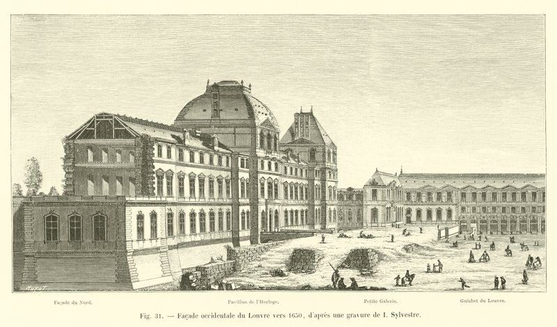 Fachada occidental del Louvre hacia 1650, según un grabado de I Sylvestre de French School