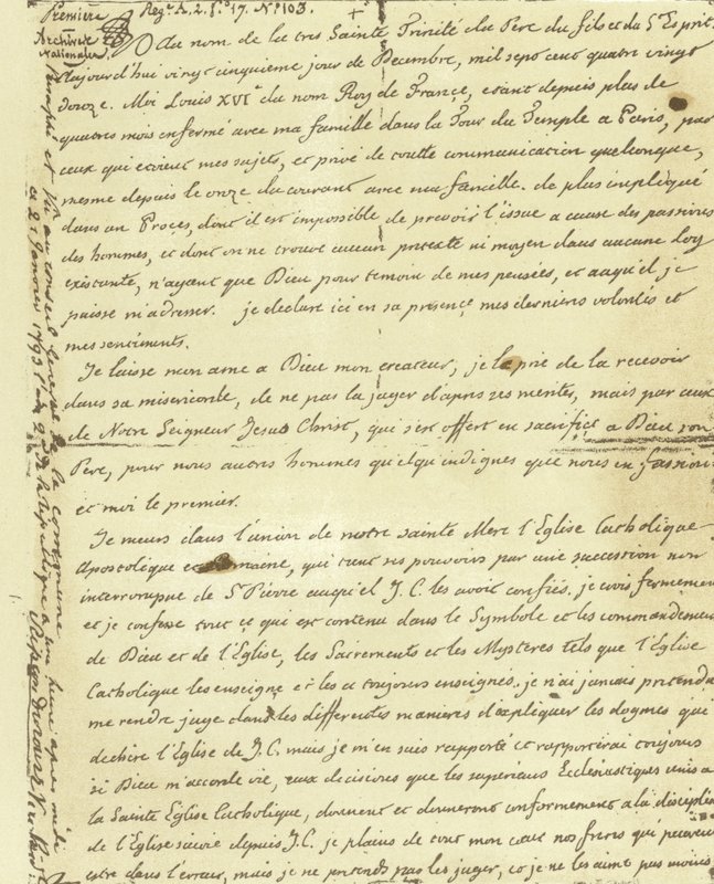 Facsímil del testamento de Luis XVI de Francia de French School
