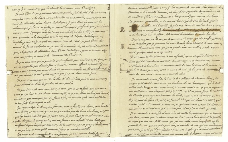 Facsímil del testamento de Luis XVI de Francia de French School