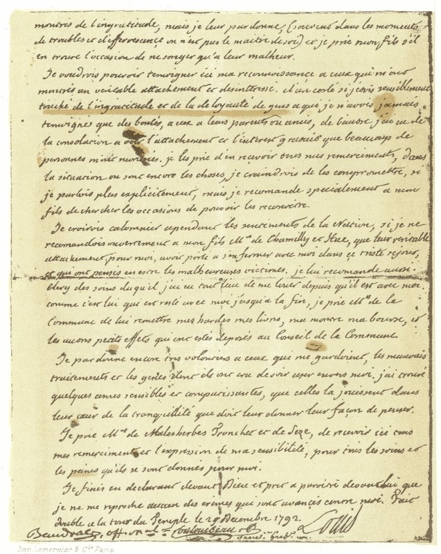 Facsímil del testamento de Luis XVI de Francia de French School