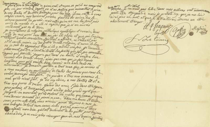 Facsímil del testamento de María Antonieta de French School