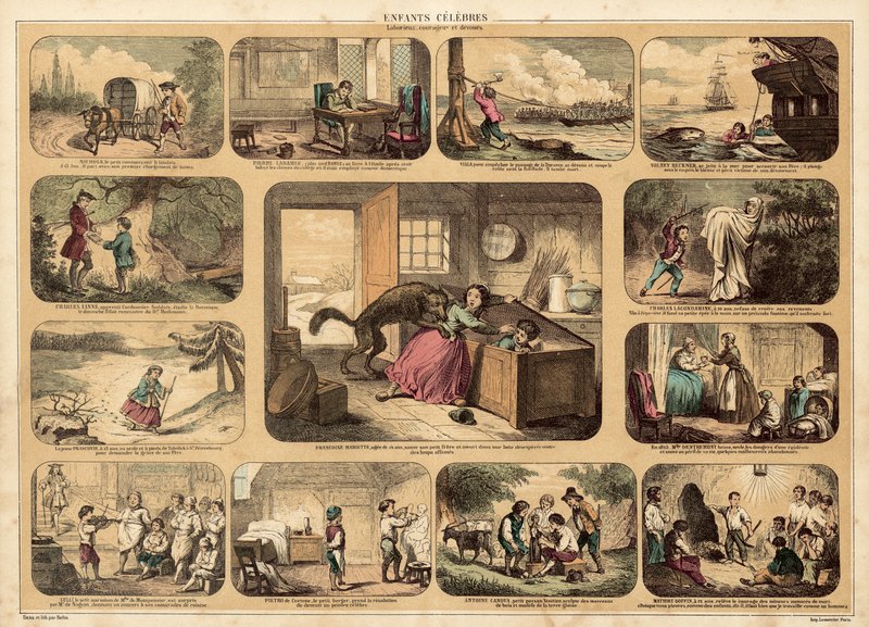 Niños famosos (litografía en color) de French School