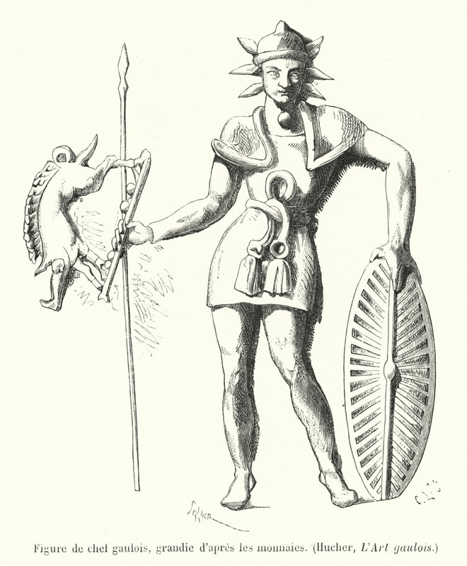 Figura de jefe galo, ampliada según las monedas de French School