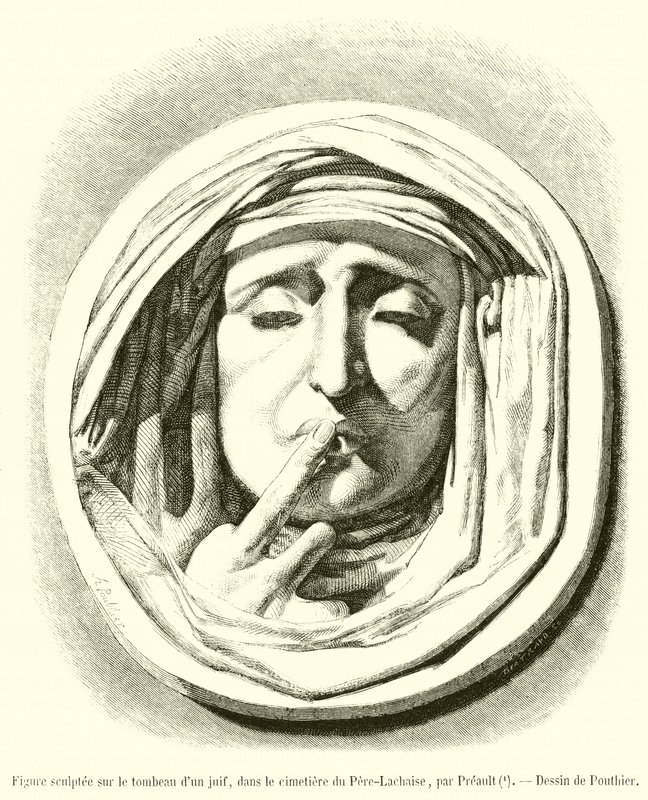 Figura esculpida en la tumba de un judío, en el cementerio de Père-Lachaise de French School