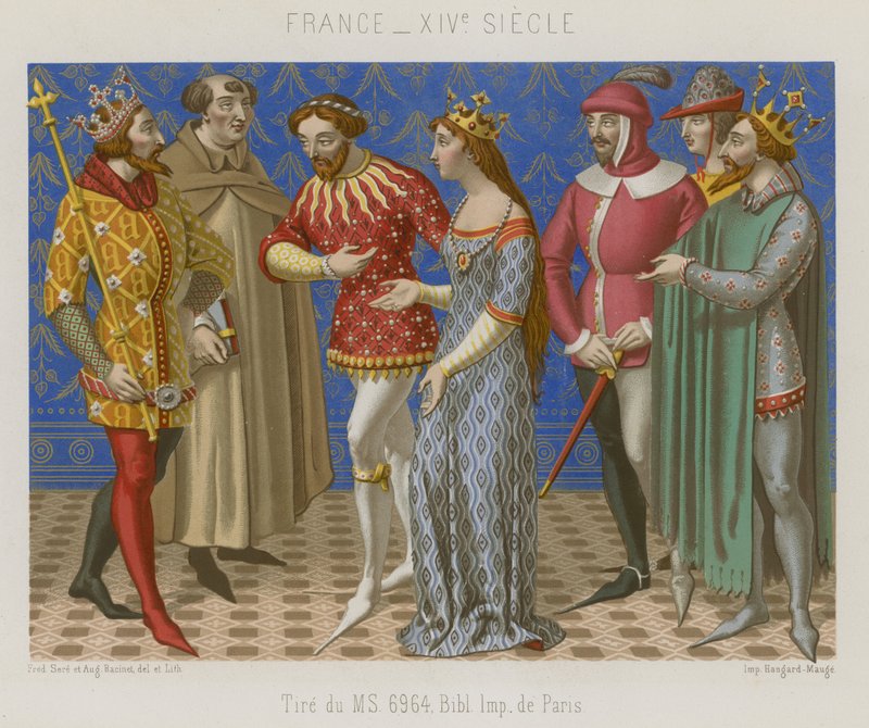Figuras con ropa francesa del siglo XIV de French School