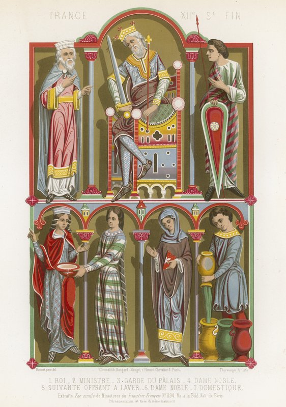 Figuras de un rey, ministro, guardia del palacio, noble y un sirviente de French School