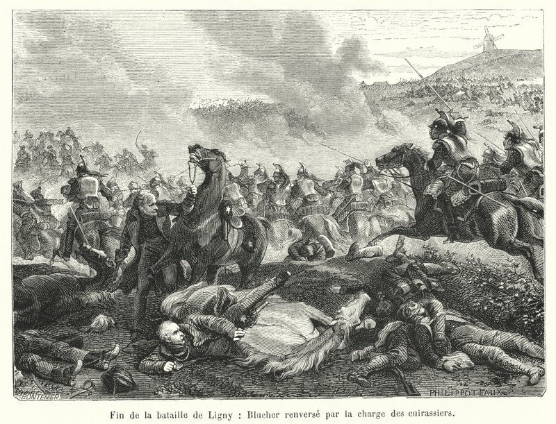 Fin de la batalla de Ligny, Blucher derribado por la carga de los coraceros de French School