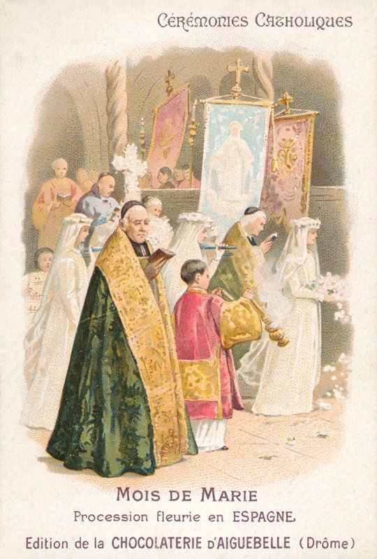 Procesión floral en honor a la Virgen María en el mes de mayo, España de French School