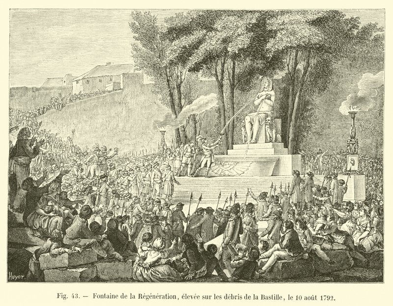 Fuente de la Regeneración, erigida sobre los escombros de la Bastilla, el 10 de agosto de 1792 de French School