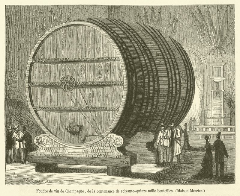 Tonel de vino de Champagne, con capacidad de setenta y cinco mil botellas, Casa Mercier de French School