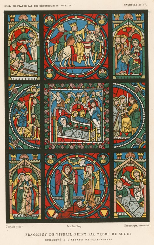 Fragmento de vidriera pintada por orden de Suger de French School