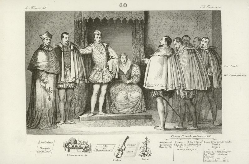 Francisco II de Francia informando a los diputados del parlamento que ha elegido a sus tíos, el duque de Guisa y Carlos, cardenal de Lorena, para gobernar por él, 1559 de French School