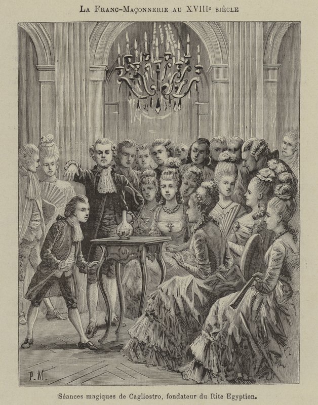 Masonería en el siglo XVIII: sesión mágica conducida por Aleesandro Cagliostro, fundador del Rito Egipcio (grabado) de French School