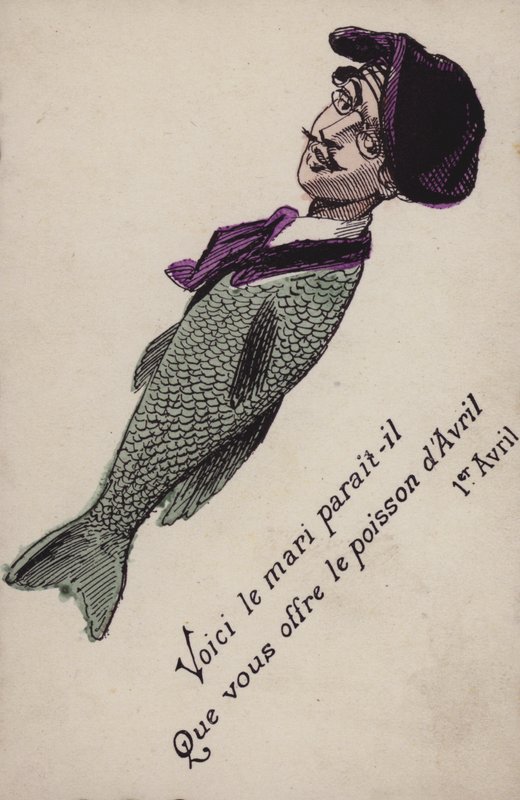 Tarjeta francesa del Día de los Inocentes (litografía en color) de French School
