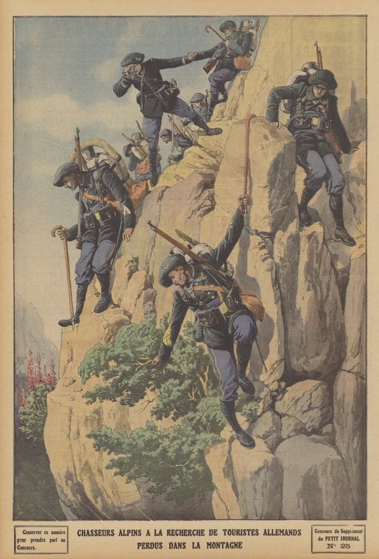 Cazadores Alpinos franceses buscando turistas alemanes perdidos en los Alpes de French School