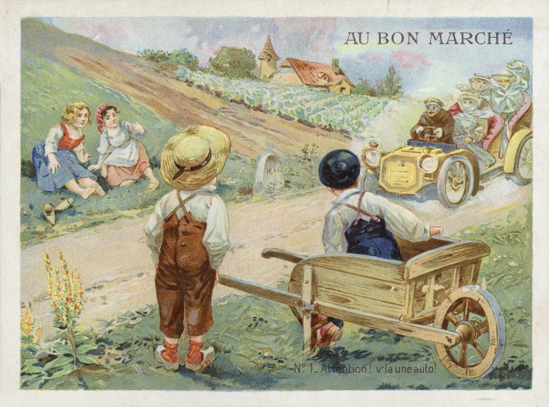 Niños franceses viendo un coche a toda velocidad de French School