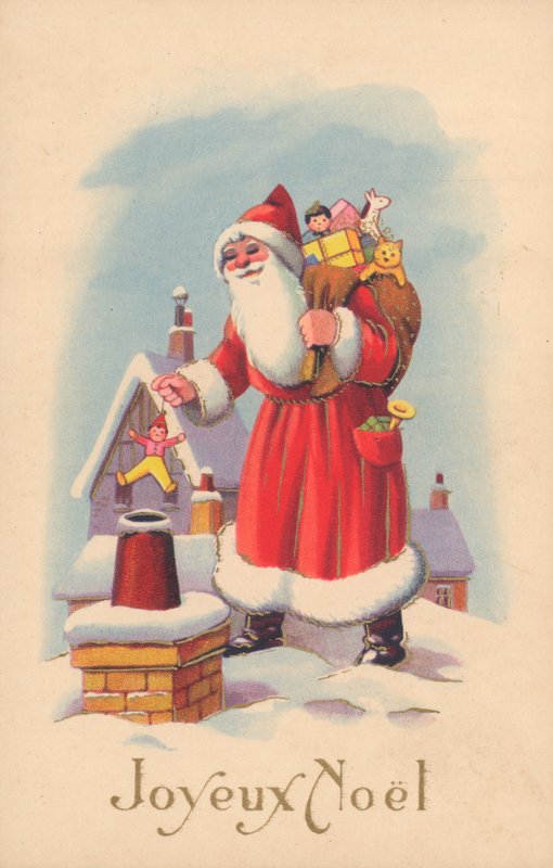 Tarjeta de Navidad francesa (litografía en color) de French School