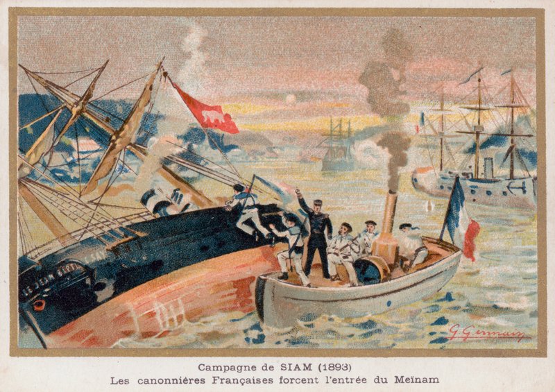 Cañoneras francesas en Paknam, Siam de French School