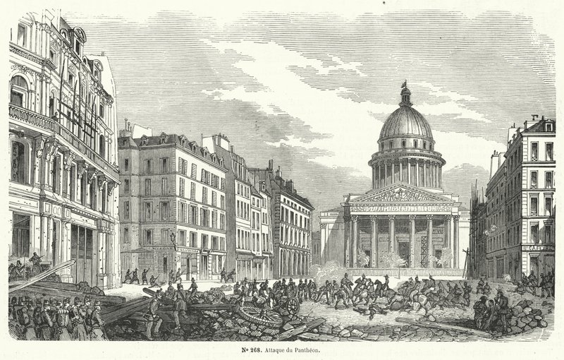 Tropas del ejército francés atacando a los insurgentes que ocupan el Panteón, París, 24 de junio de 1848 (grabado) de French School