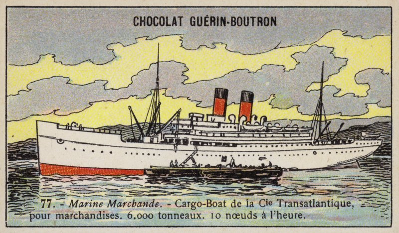 Barco de carga francés de la Compagnie Transatlantique de French School
