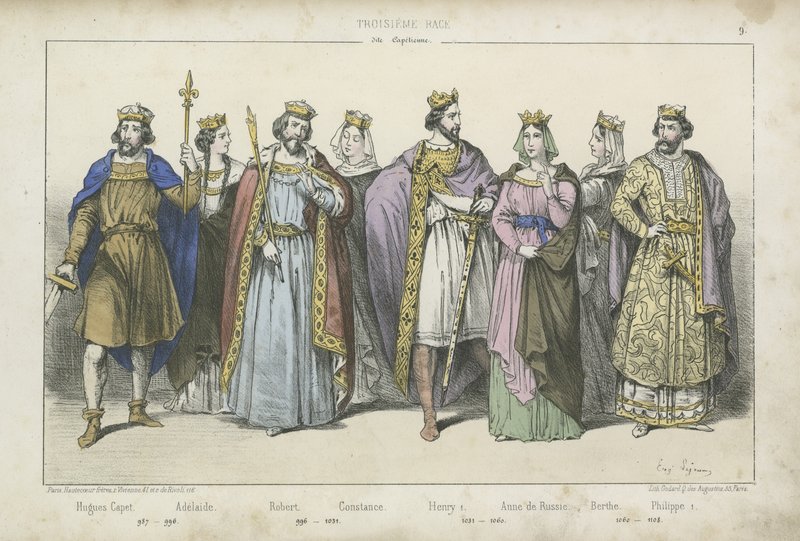 Reyes y reinas franceses de los siglos X, XI y XII de French School