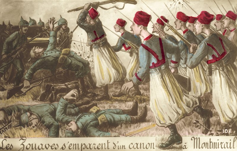 Zuavos franceses capturando una pieza de artillería alemana en Montmirail, Primera Guerra Mundial de French School