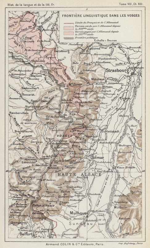 Frontera lingüística en los Vosgos (litografía en color) de French School