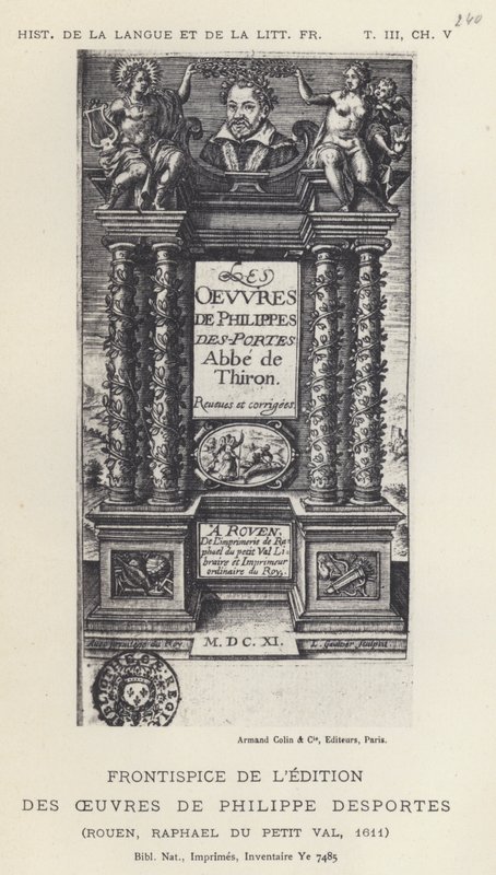 Frontispicio de la edición de las obras de Philippe Desportes de French School