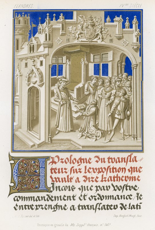 Frontispicio en grisalla de un manuscrito de French School