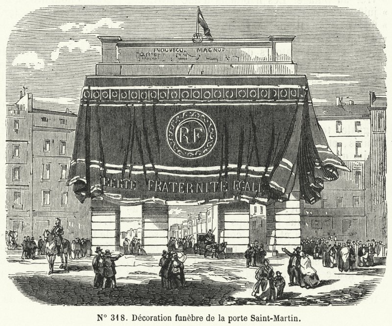 Decoración funeraria de la Porte Saint-Martin en honor a las víctimas del levantamiento de los Días de Junio, París de French School