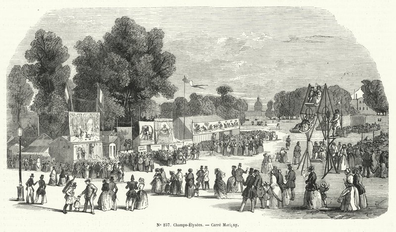 Feria en la Plaza Marigny, Campos Elíseos, París (grabado) de French School