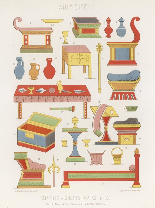 Muebles y varios objetos del siglo XIII de French School
