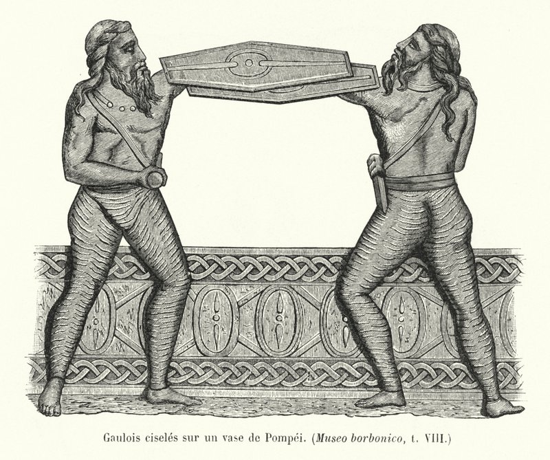 Galos cincelados en un vaso de Pompeya de French School