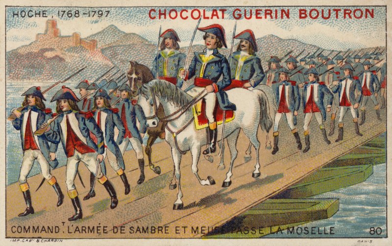 General Hoche, comandante del Ejército de Sambre y Mosa, cruzando el Mosela de French School