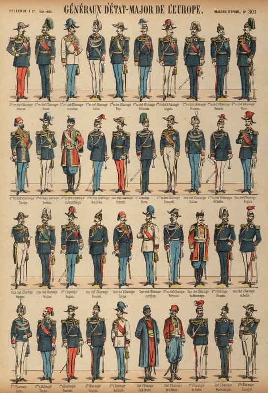 Oficiales del estado mayor y uniformes de ejércitos de todo el mundo de French School