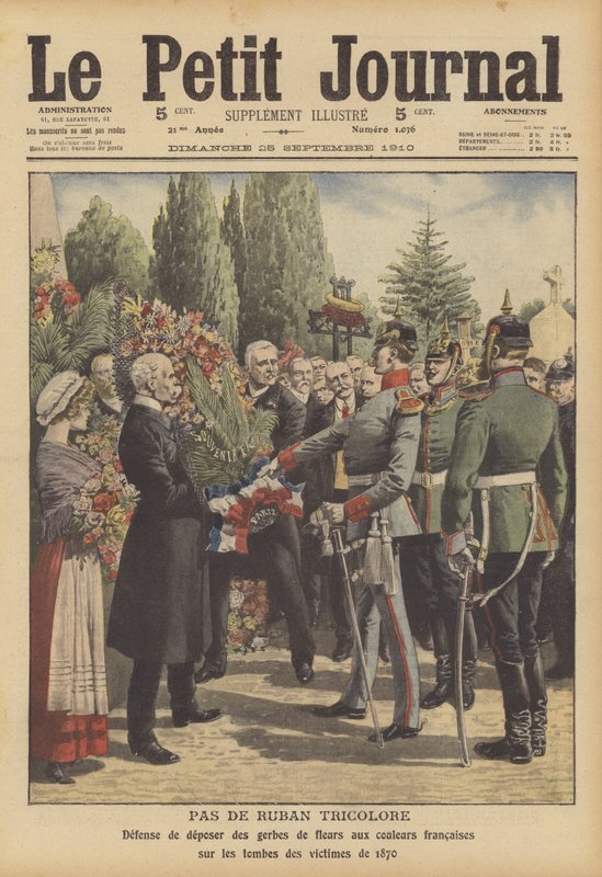 Soldados alemanes negándose a permitir coronas con cintas tricolores francesas en las tumbas de soldados muertos en la Guerra Franco-Prusiana de French School