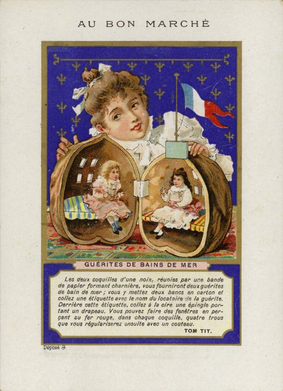 Niña jugando con muñecas dentro de una cáscara de nuez, Guerites de bains de mer de French School