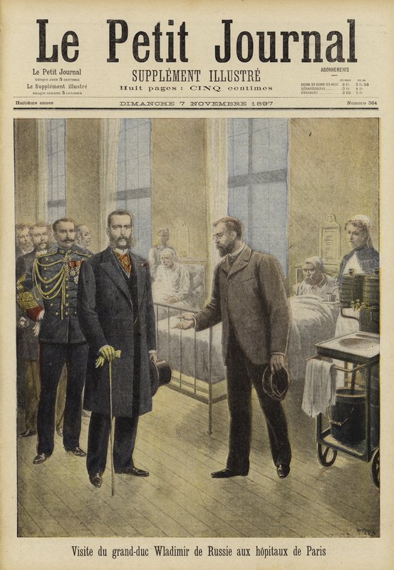 El Gran Duque Vladimir de Rusia visitando hospitales de París, 1897 de French School